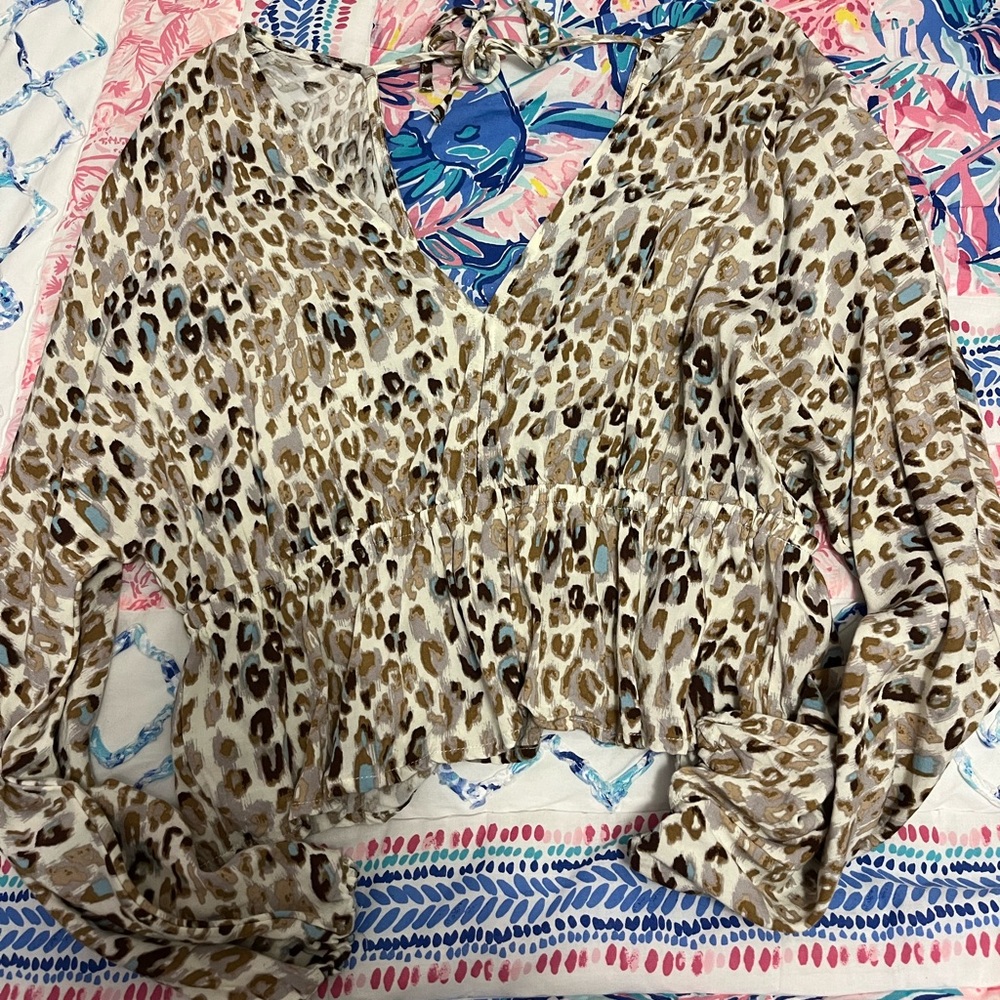 Brown and Blue Cheetah Print Shirt
